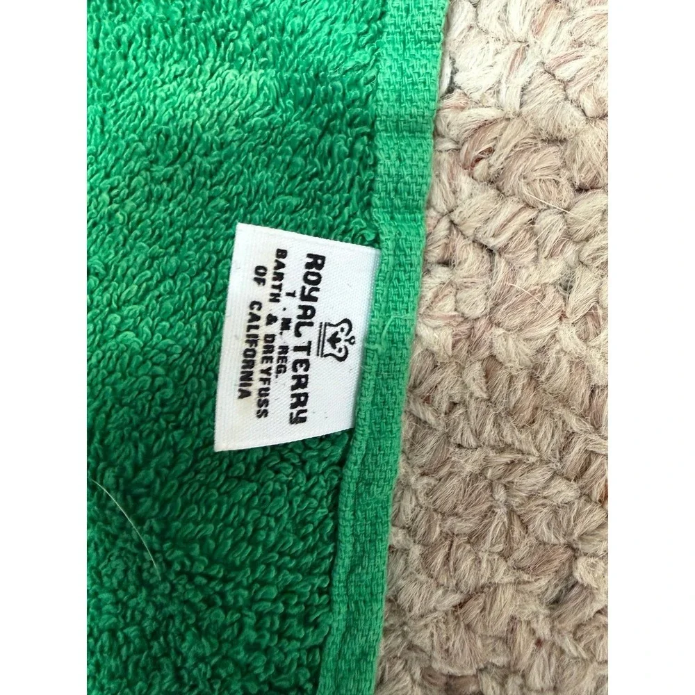 Green vintage royal Terry hand towel with flower fringe